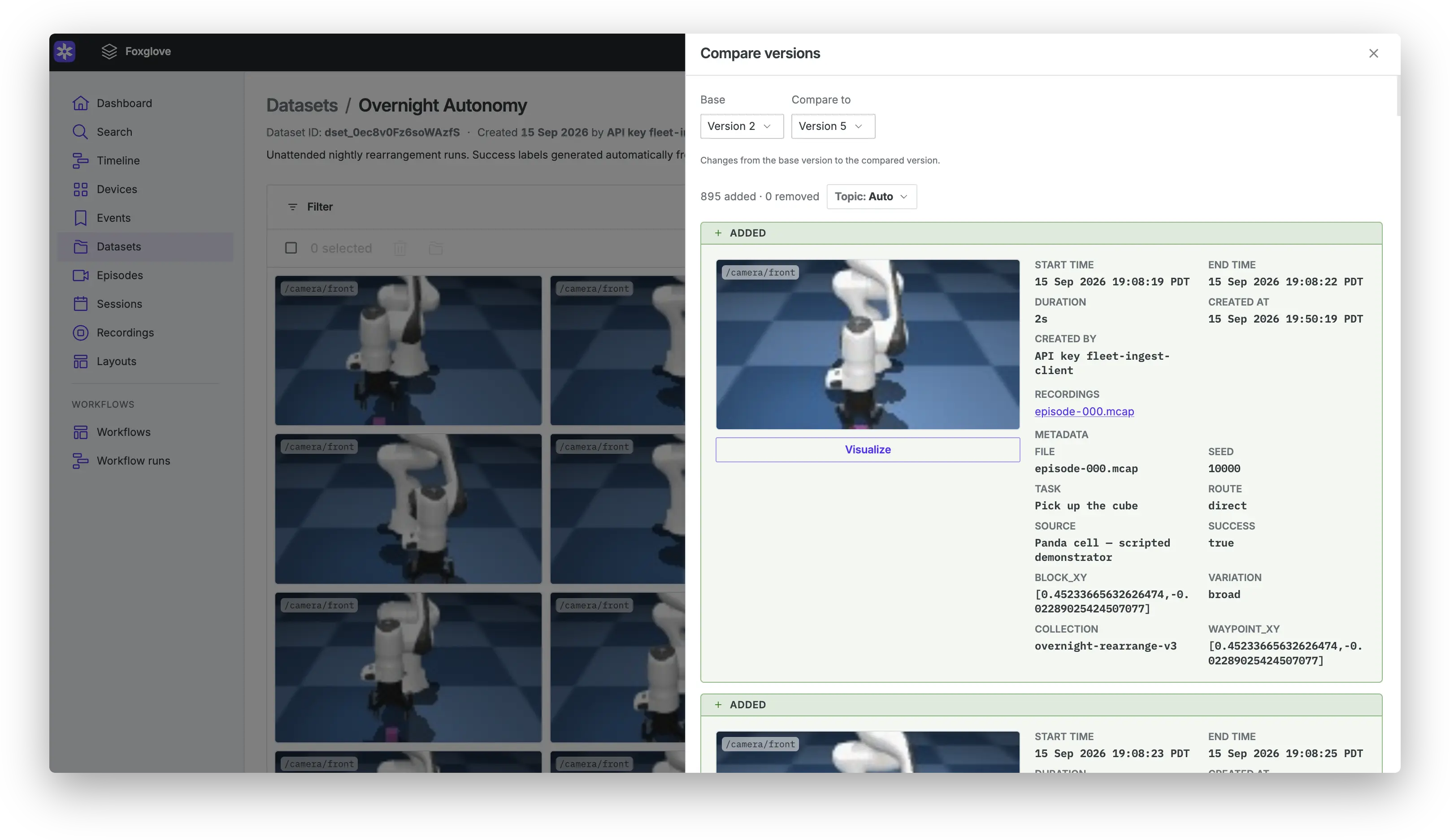 Comparing two dataset versions