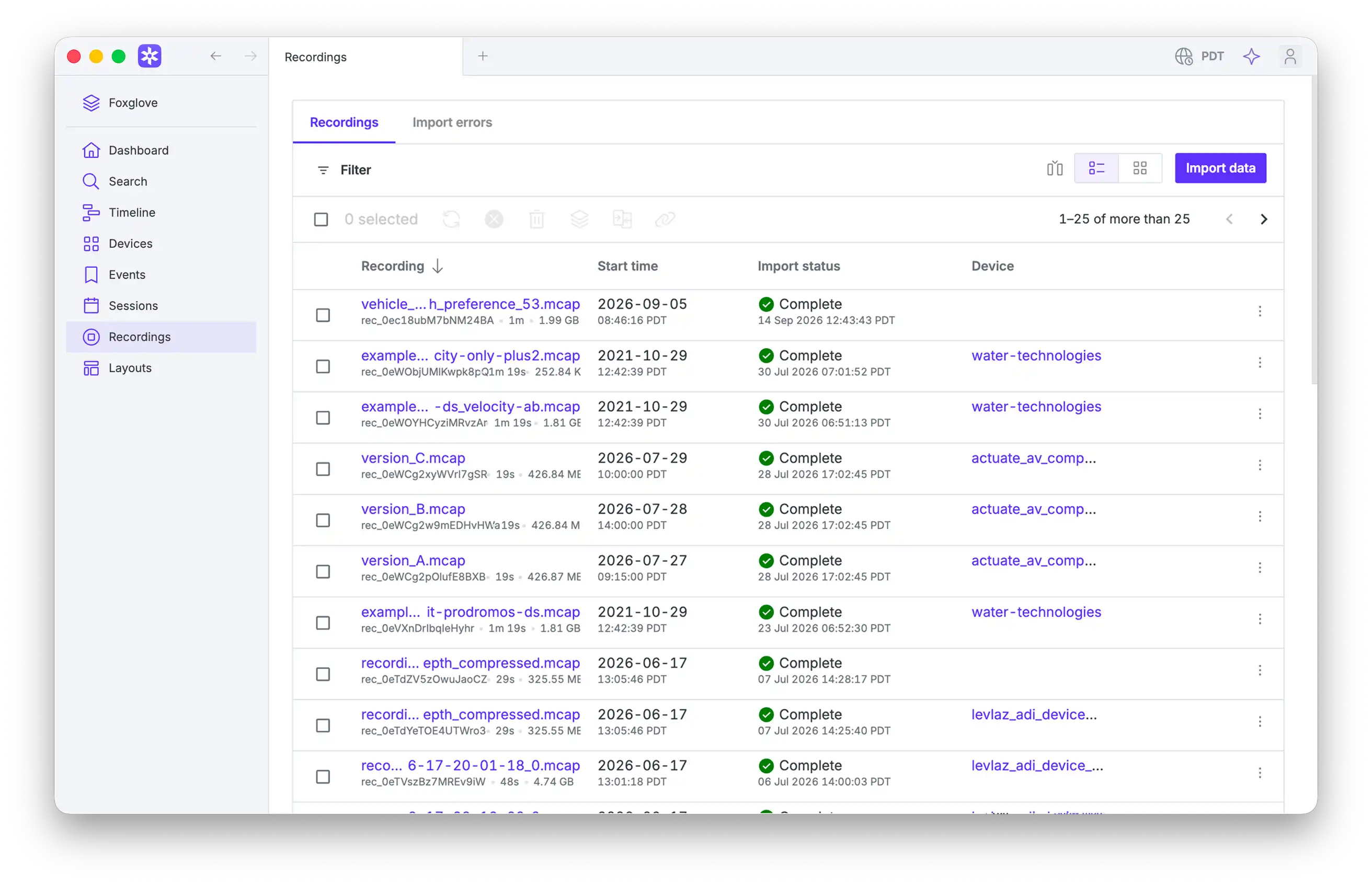 Recordings page