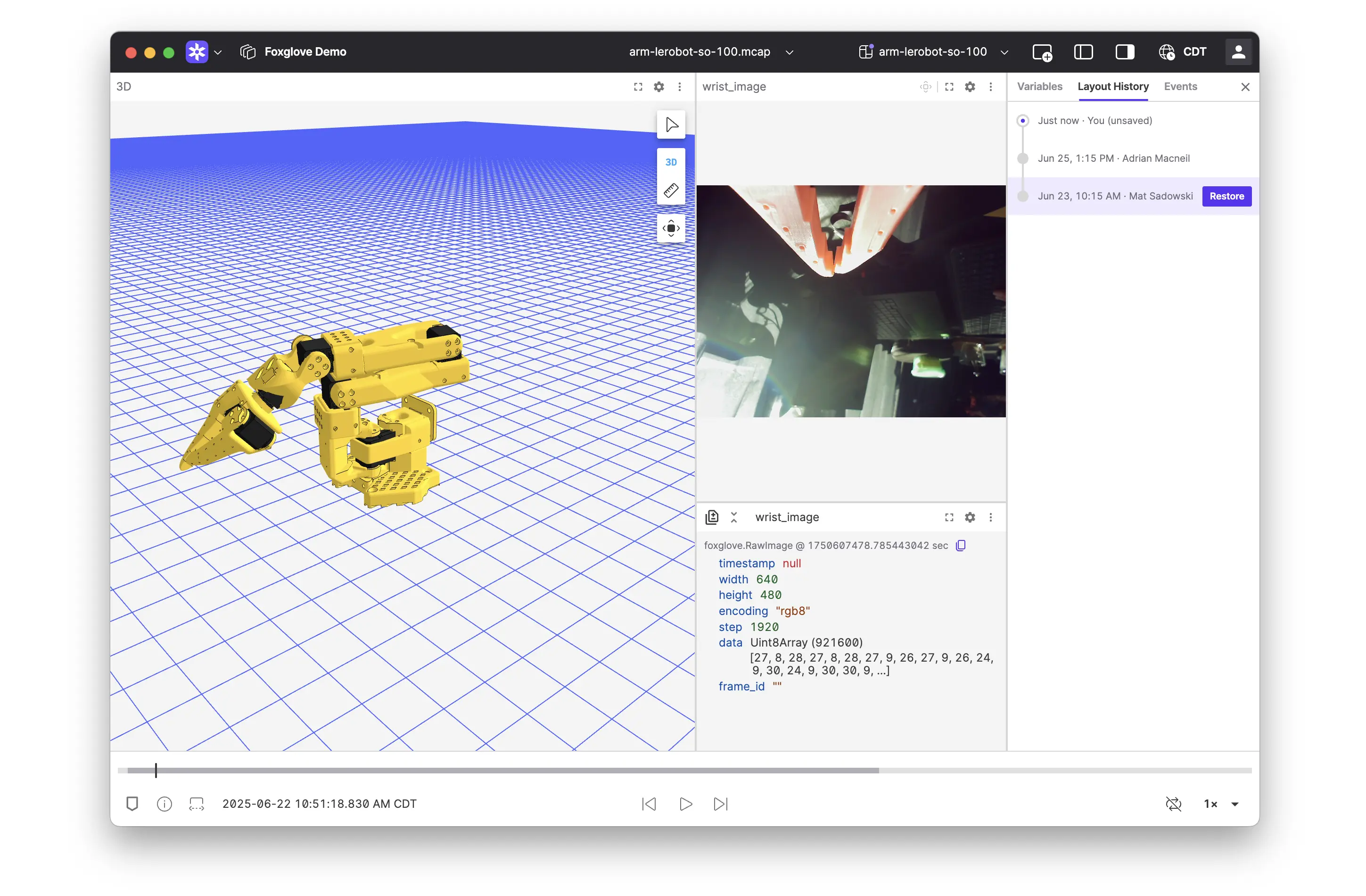 Layout history sidebar