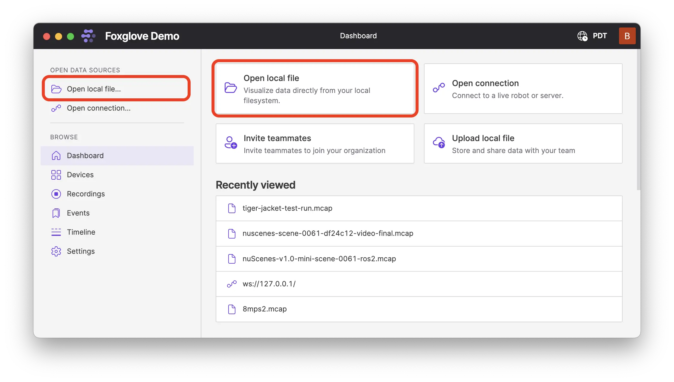 Local file dialog