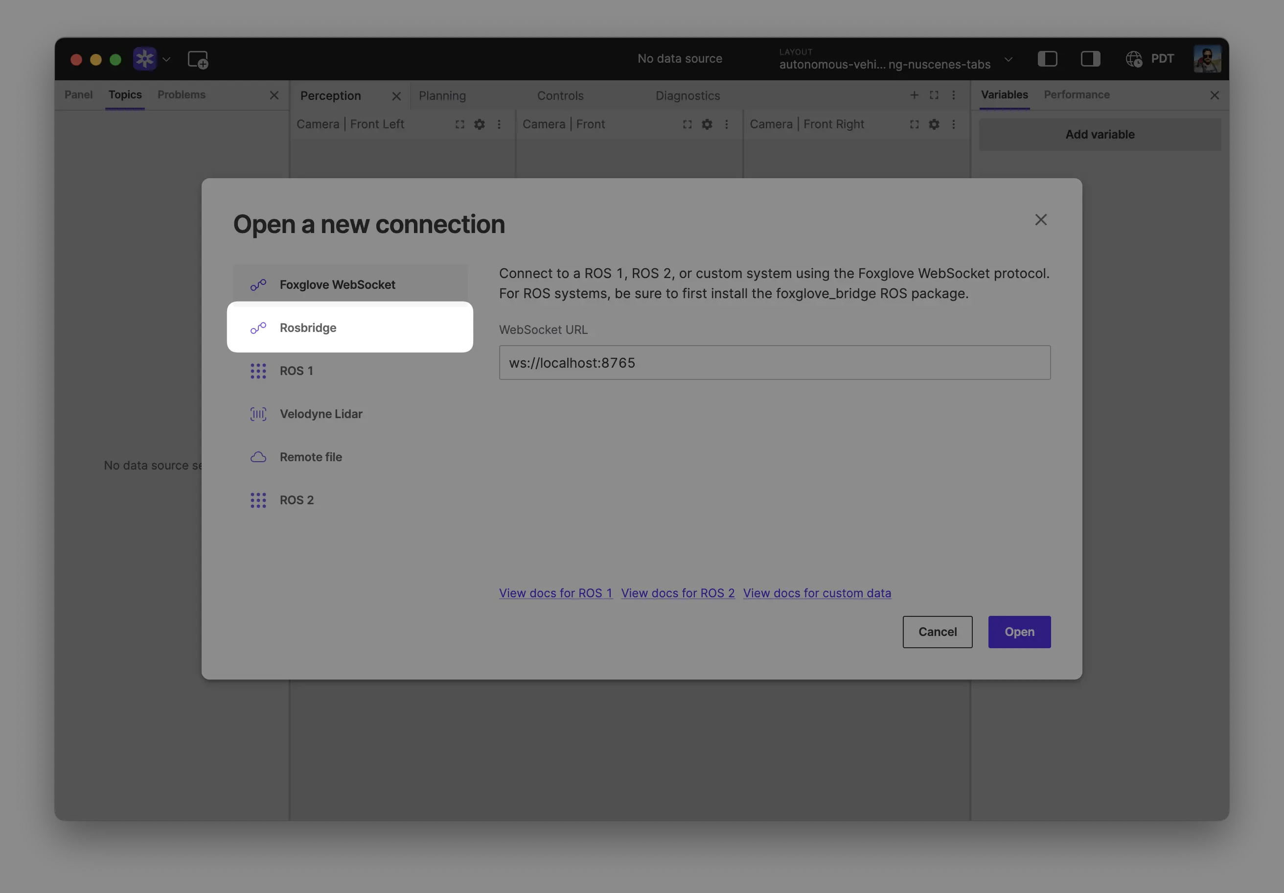 Rosbridge dialog